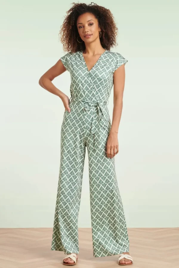 Adeline Jumpsuit In Legergroen En Gebroken Wit-Smashed Lemon Clearance