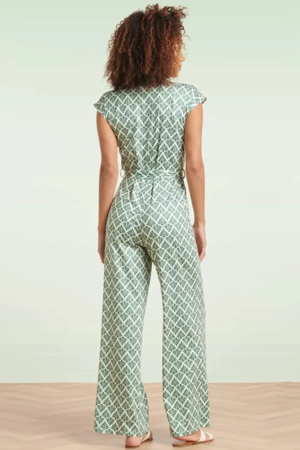 Adeline Jumpsuit In Legergroen En Gebroken Wit-Smashed Lemon Clearance