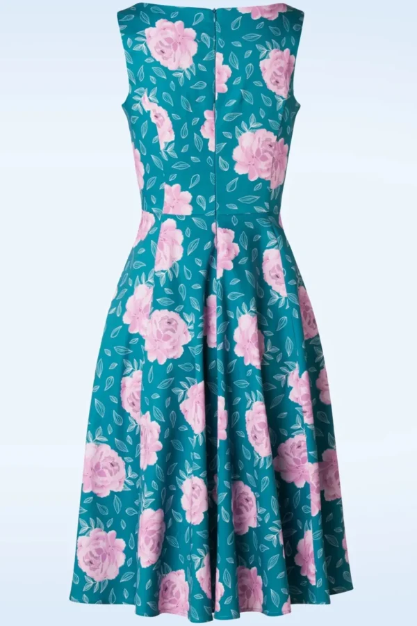 Adriana Swingjurk Met Bloemenprint In Groenblauw Blauw-Topvintage Boutique Collection Sale