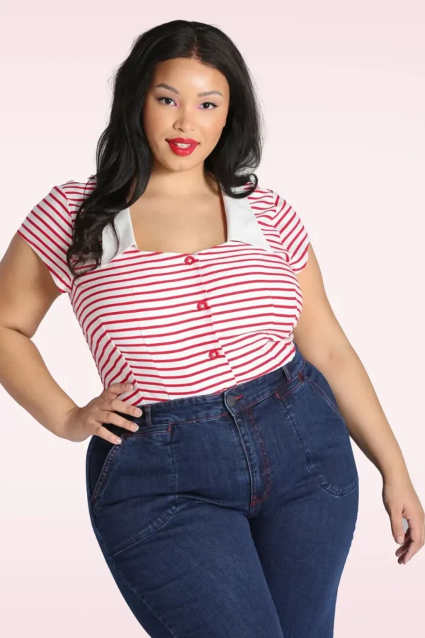 Ahoy Blouse In Wit En Rood-Bunny Online