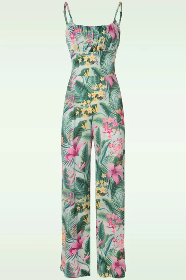 Alyssa Tropical Jumpsuit In Mint Groen-Vintage Chic for Topvintage Store