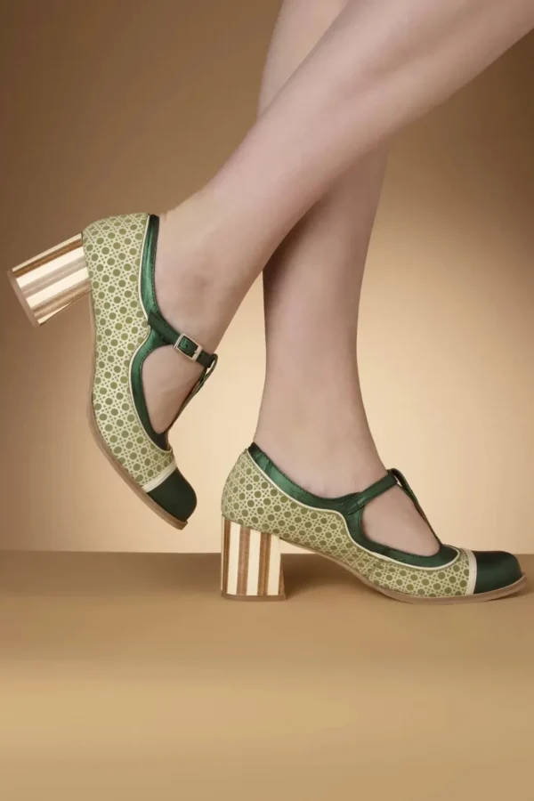 Amelie Lederen T-Strap Pumps In Groen-Nemonic Sale