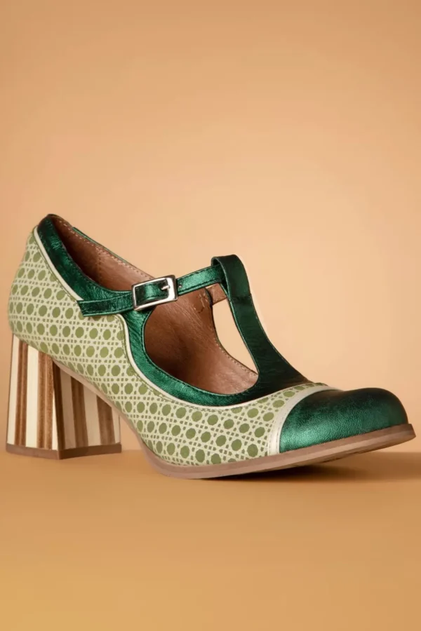 Amelie Lederen T-Strap Pumps In Groen-Nemonic Sale