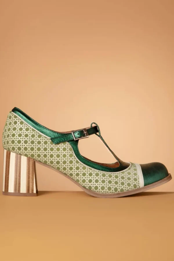 Amelie Lederen T-Strap Pumps In Groen-Nemonic Sale