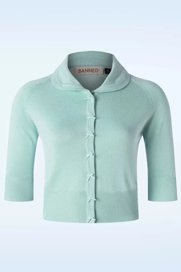 April Cardigan Met Korte Mouwen In Aqua Blauw-Banned Retro Flash Sale