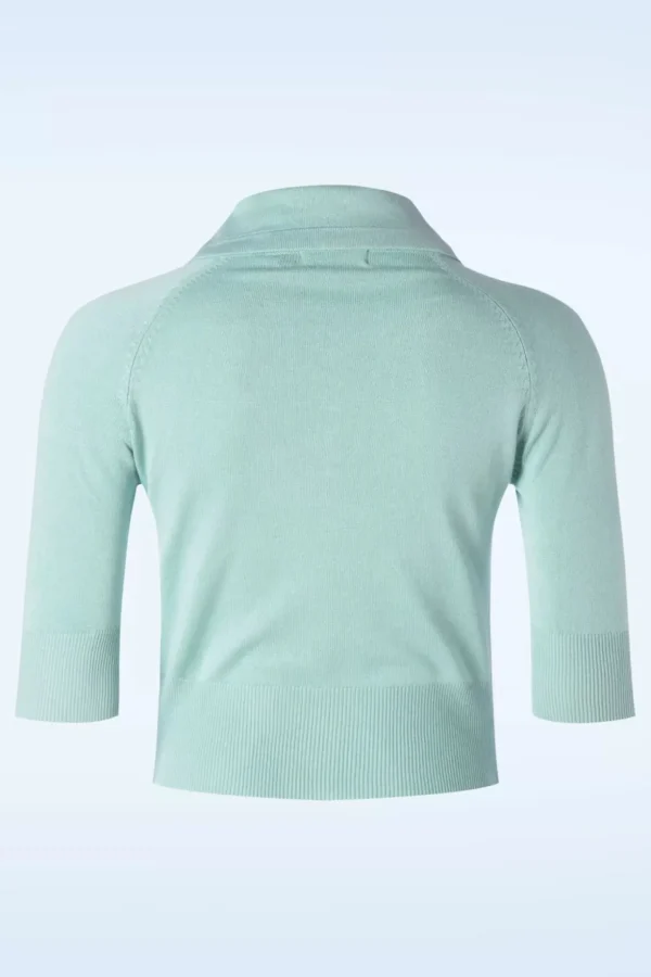 April Cardigan Met Korte Mouwen In Aqua Blauw-Banned Retro Flash Sale