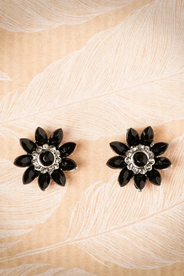 Audrey Jet Flower Stud Oorbellen In Zwart En Zilver-Lovely Best Sale