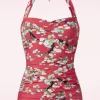 Blossom One Piece Halter Badpak In Rood-Esther Williams Cheap