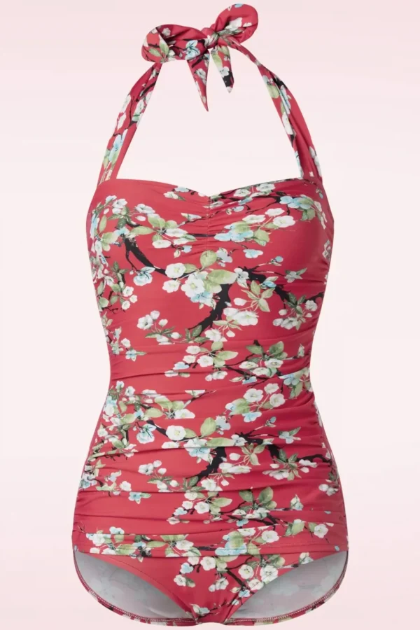 Blossom One Piece Halter Badpak In Rood-Esther Williams Cheap