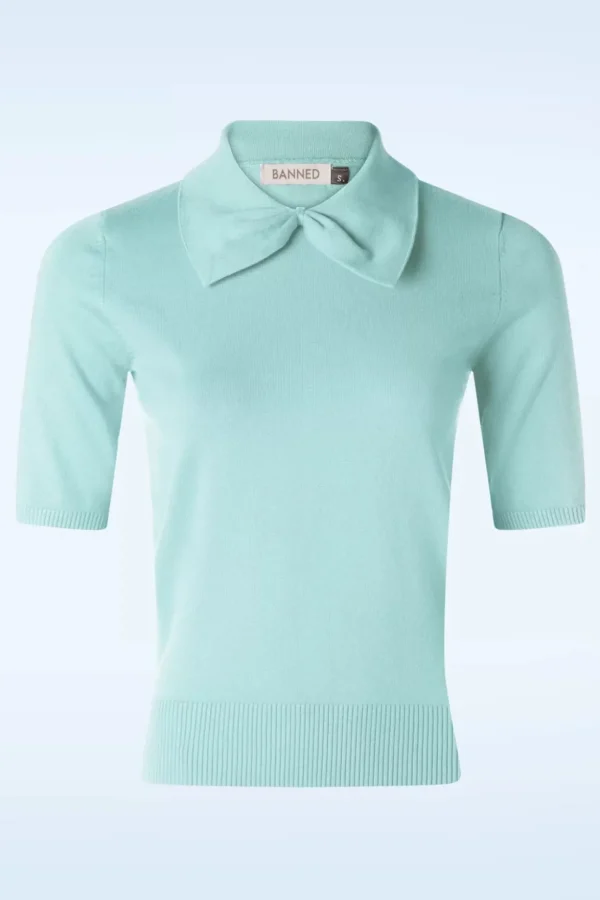 Bow Delight Jumper In Pastel Blauw-Banned Retro Sale