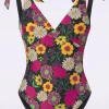 Bow Flower Power Badpak In Zwart-TC Beach Cheap