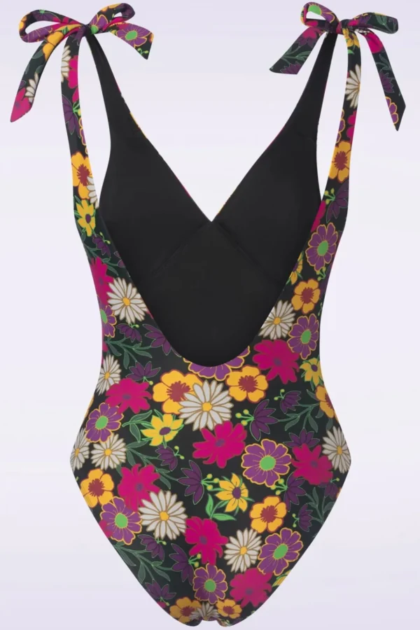 Bow Flower Power Badpak In Zwart-TC Beach Cheap