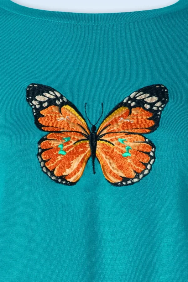 Butterfly Gebreide Trui In Turquoise-Vixen Clearance