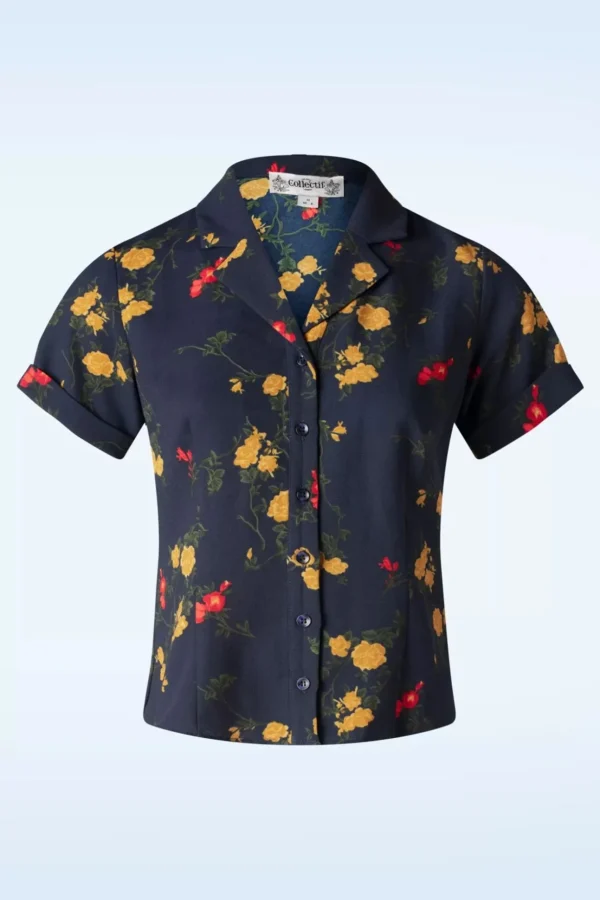 Caterina Bloom Shirt In Marineblauw-Collectif Clothing Outlet