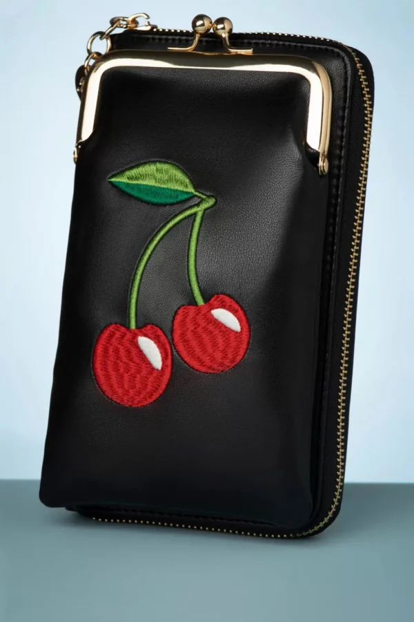 Cherry Pie Crossbody Telefoontasje In Zwart-Banned Retro Hot