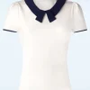 Collar Detail Top In Ivoorwit En Marineblauw-Vixen New