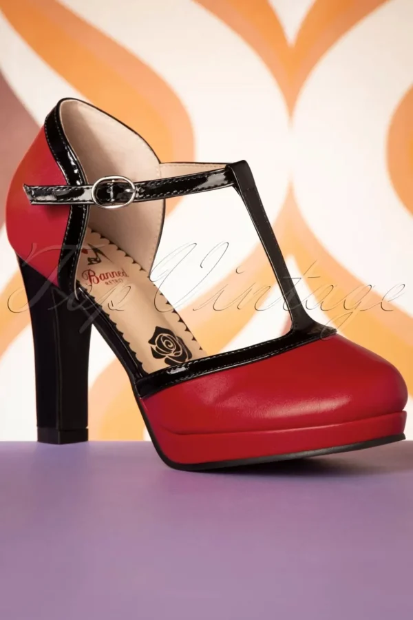 Country Rose Pumps In Rood-Banned Retro Hot