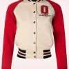 Damen Raglan College Sweat Jacket In Beige En Rood-Queen Kerosin Online