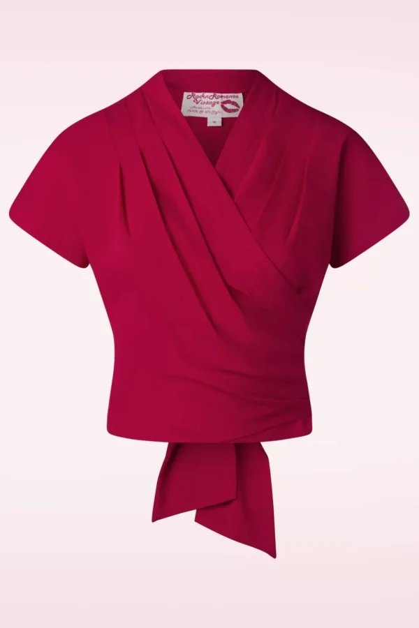 Darla Wikkelblouse Met Korte Mouwen In Rood-Rock N Romance Sale