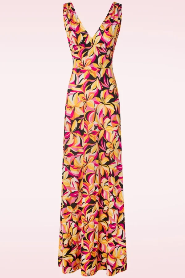 Deveny Abstract Floral Maxi Jurk In Roze En Geel-Vintage Chic for Topvintage Discount