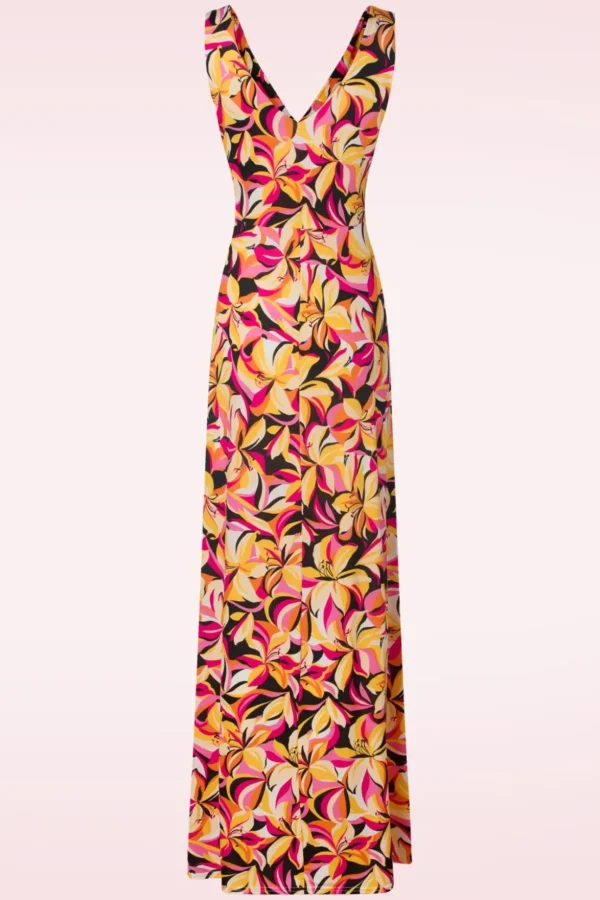 Deveny Abstract Floral Maxi Jurk In Roze En Geel-Vintage Chic for Topvintage Discount