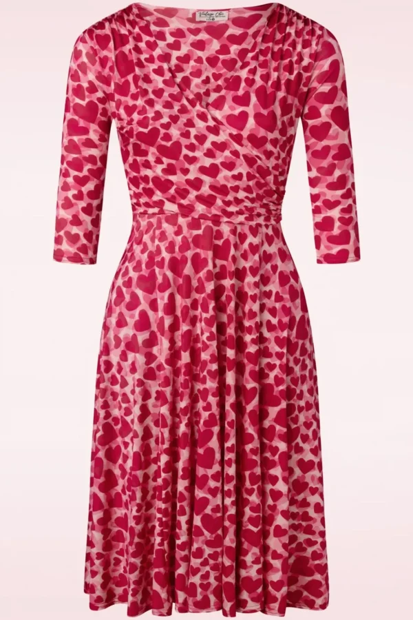 Ditsy Heart Swingjurk In Rood En Roze-Vintage Chic for Topvintage Outlet