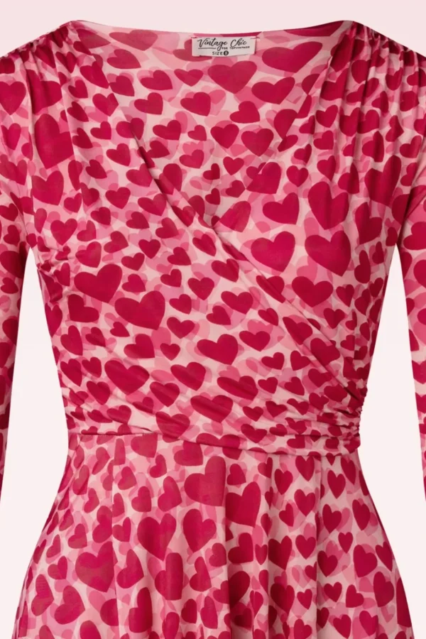 Ditsy Heart Swingjurk In Rood En Roze-Vintage Chic for Topvintage Outlet