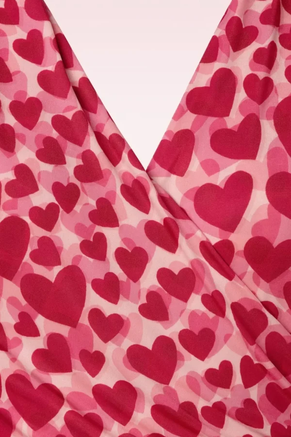 Ditsy Heart Swingjurk In Rood En Roze-Vintage Chic for Topvintage Outlet