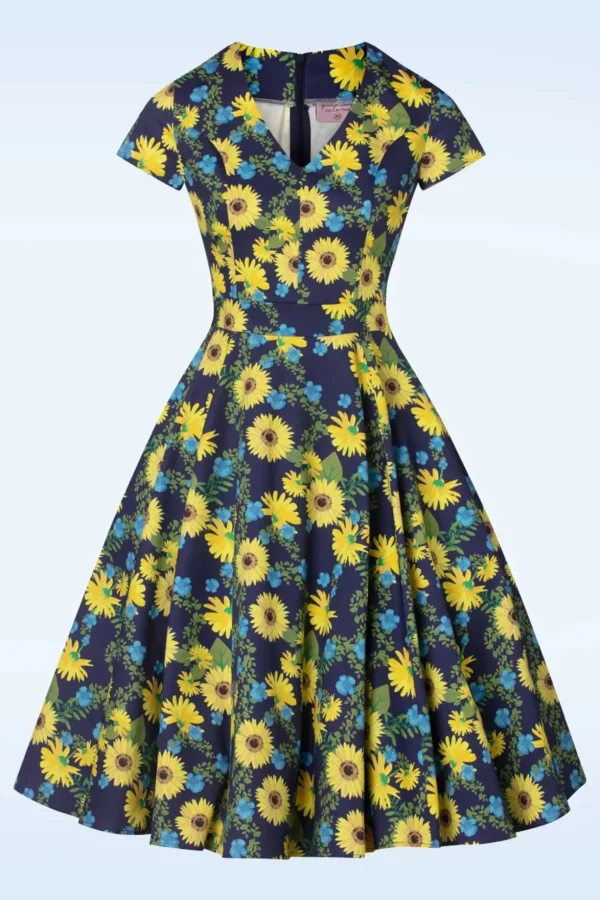 Exclusief Bij Topvintage ~ Olivia Swingjurk Met Korte Mouwen In Donkerblauw-Topvintage Boutique Collection Online