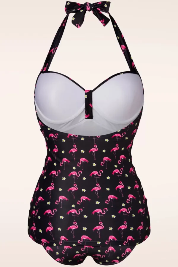 Flamingo Badpak In Zwart En Roze-Belsira Fashion