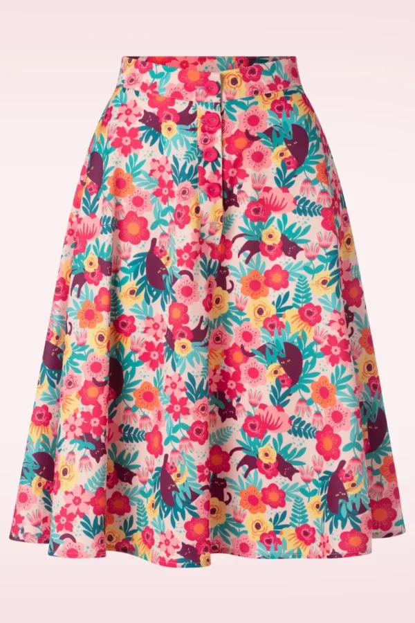 Floral Cat Flare Rok In Multi-Vixen Hot