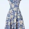 Floral Flutter Flare Jurk In Blauw-Vixen Online