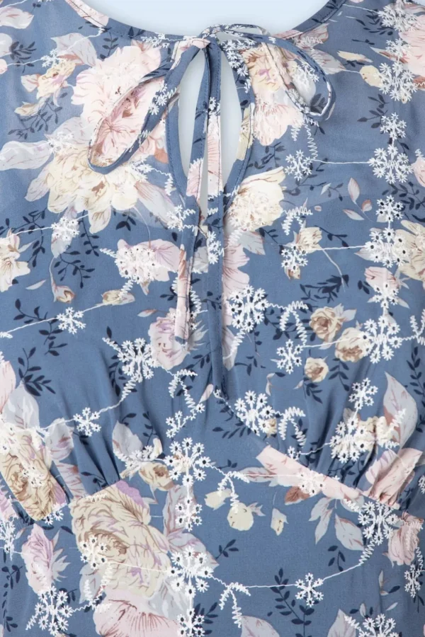 Floral Flutter Flare Jurk In Blauw-Vixen Online