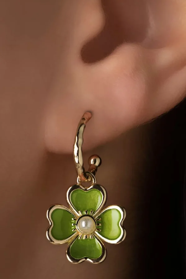 Flower Love Oorbellen In Goud En Groen-Day&Eve by Go Dutch Label Online