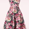 Flower Show Off Shoulder Swing Jurk In Roze-Banned Retro Hot