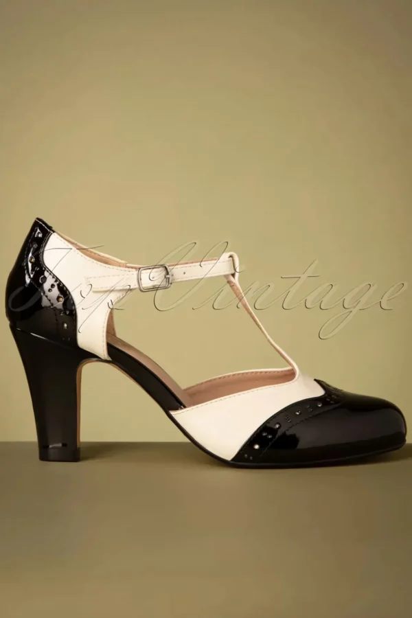 Gatsby T-Strap Pumps In Zwart En Wit-Chelsea Crew Fashion