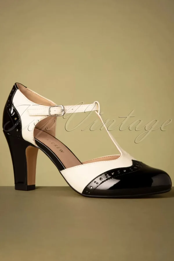 Gatsby T-Strap Pumps In Zwart En Wit-Chelsea Crew Fashion