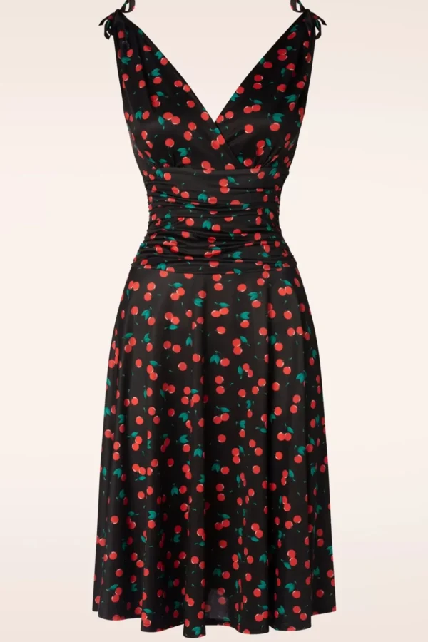 Grecian Cherry Jurk In Zwart-Vintage Chic for Topvintage Clearance