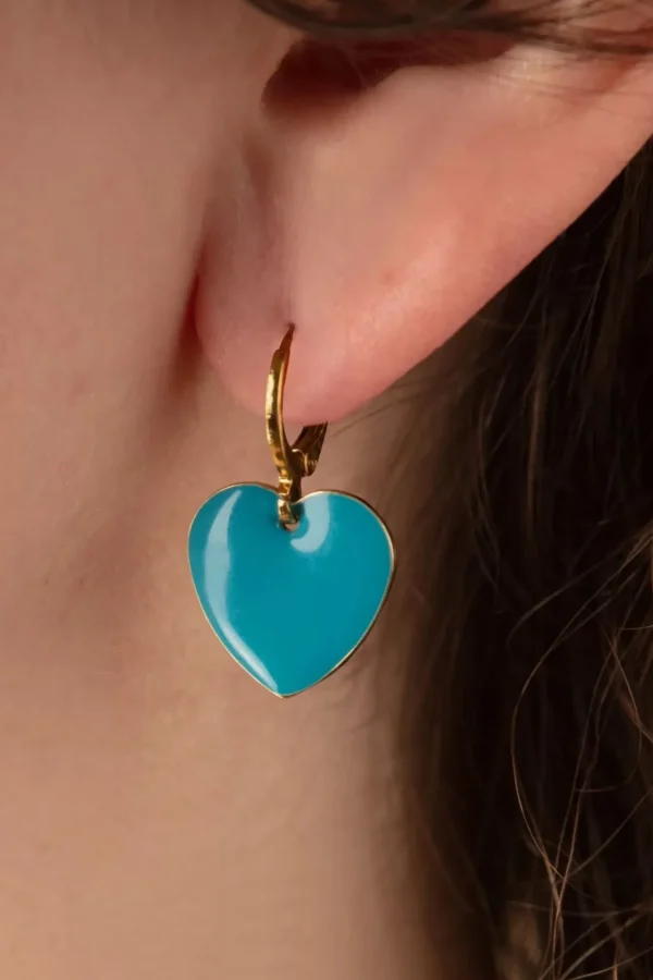 Heart Oorbellen In Turquoise-Urban Hippies Cheap