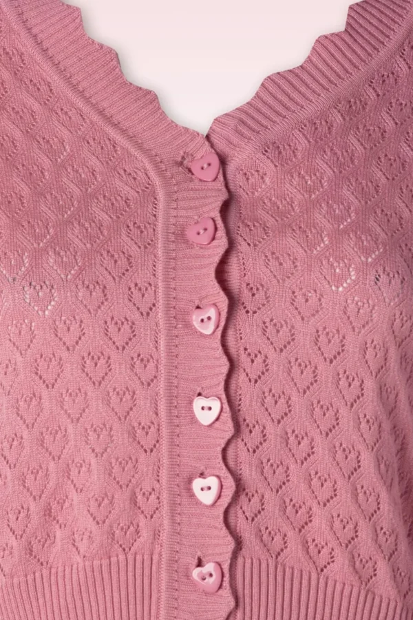 Heart Pattern Scallop Edge Cardigan In Roze-Vixen New