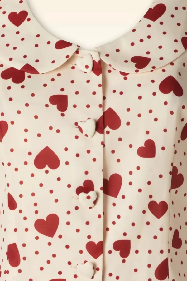 Heart Polka Dot Collared Top In Creme-Vixen Best Sale