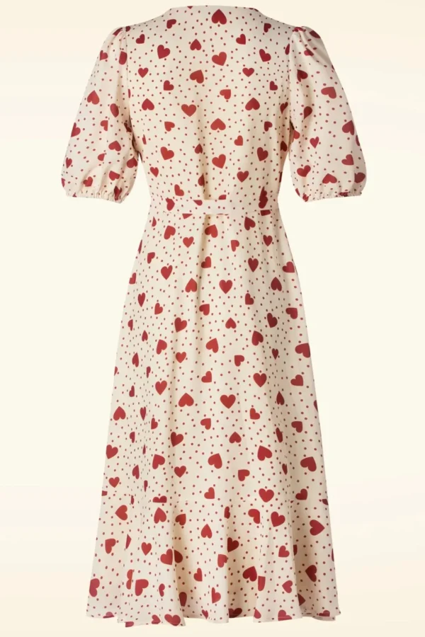 Heart Polka Dot Wikkel Jurk In Creme-Vixen Flash Sale