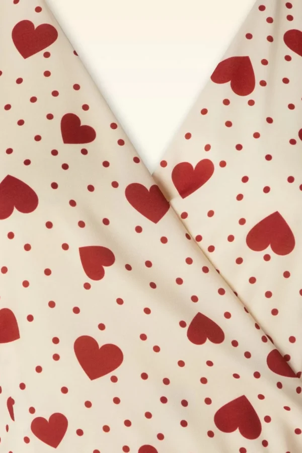 Heart Polka Dot Wikkel Jurk In Creme-Vixen Flash Sale