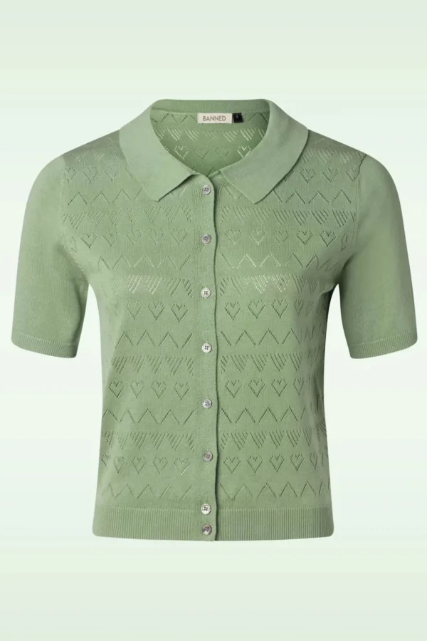 Heart Waves Cardigan In Groen-Banned Retro Discount