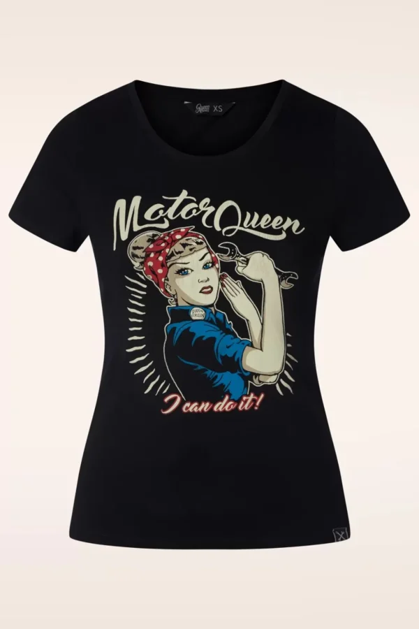 I Can Do It Motor Queen T-Shirt In Zwart-Queen Kerosin Hot