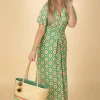 Indy Maxi Jurk Geo Print In Groen-Vintage Chic for Topvintage Store