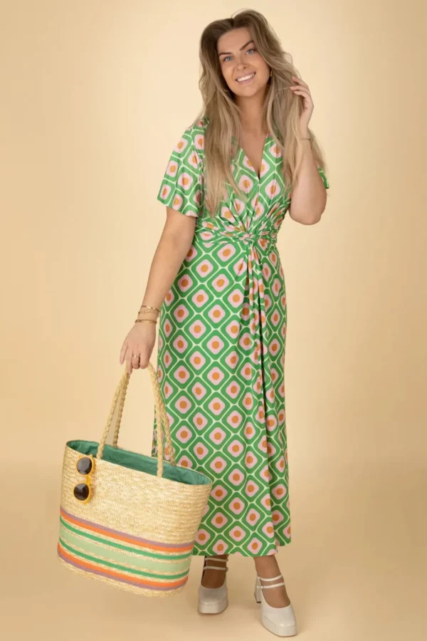 Indy Maxi Jurk Geo Print In Groen-Vintage Chic for Topvintage Store