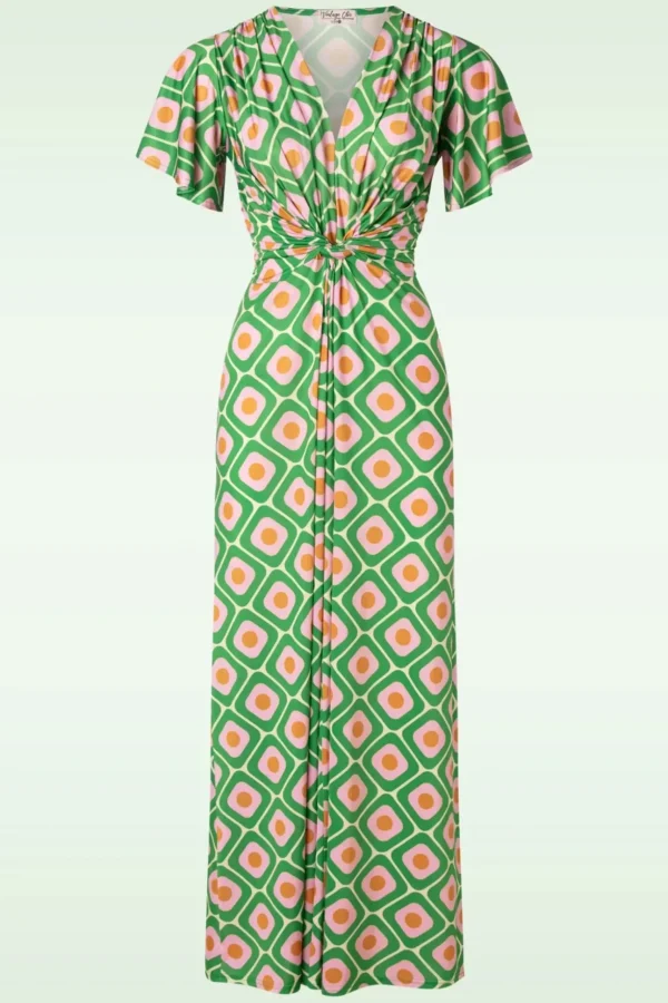 Indy Maxi Jurk Geo Print In Groen-Vintage Chic for Topvintage Store