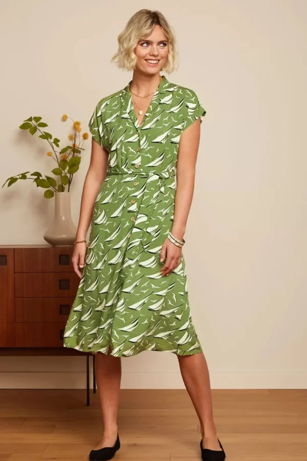 Irene Bateau Midi Jurk In Woodbine Groen-King Louie Clearance