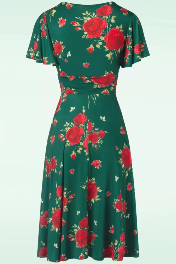 Irene Flower Cross Over Swing Jurk In Silky Green-Vintage Chic for Topvintage Discount